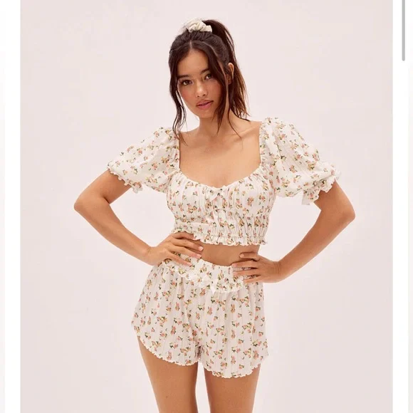 For Love And Lemons Lola Pointelle Crop Top & Shorts (NWT) - Picture 1 of 9